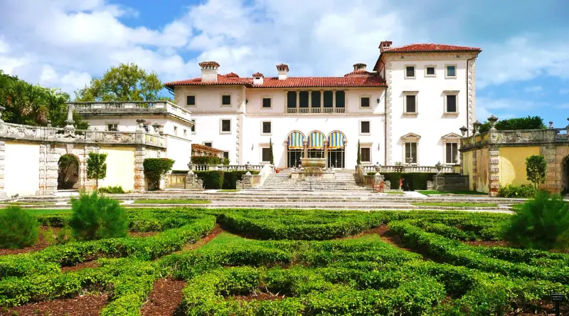Vizcaya's Italian Renaissance-style villa behind its formal gardens